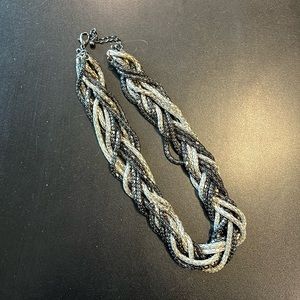 Black & silver beaded, braided necklace